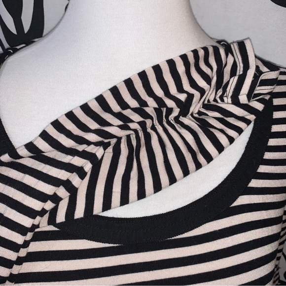 White House Black Market Size Small Long Sleeve Black/Ivory Stripe Tee - Picture 3 of 7